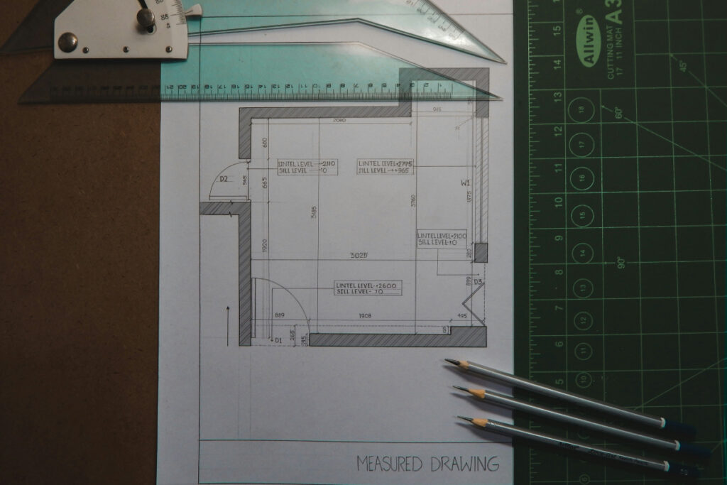 A technical drawing, an example of the services typically offered by an architect for extension projects.